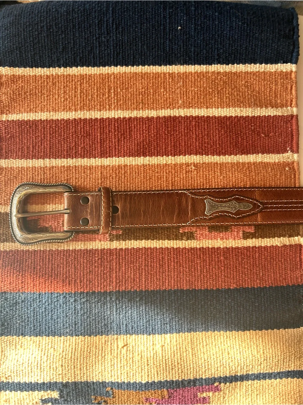 Tony Lama Brown Leather Western Belt with Tooled Silver Buckle